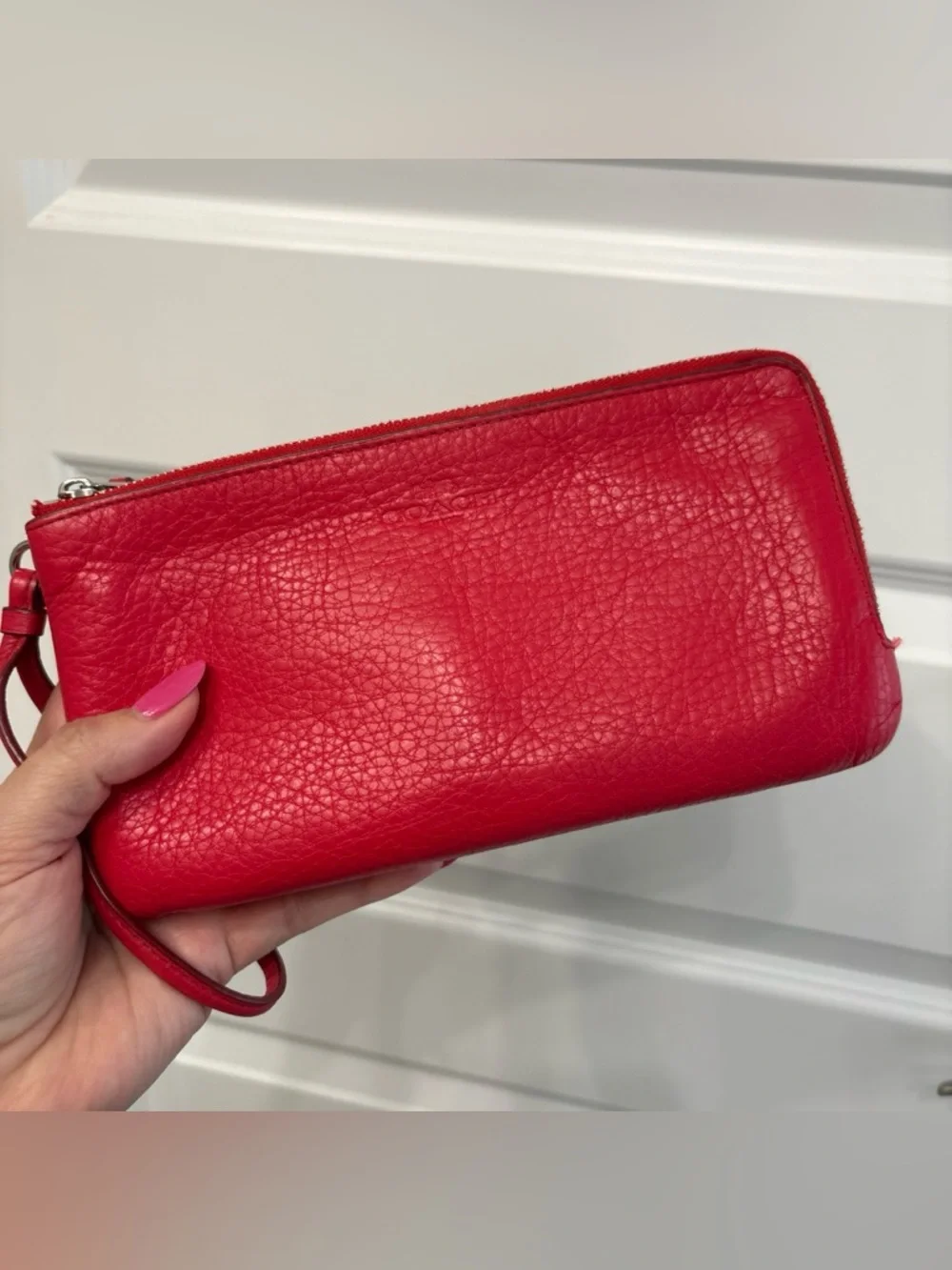 Coach Red Pebbled Leather Double Zip Wristlet Clutch